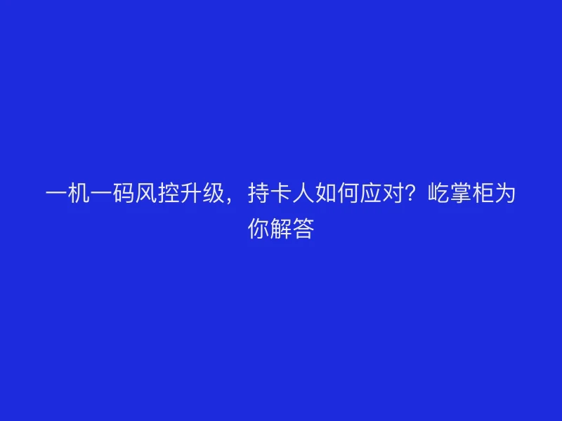 一机一码风控升级，持卡人如何应对？屹掌柜为你解答