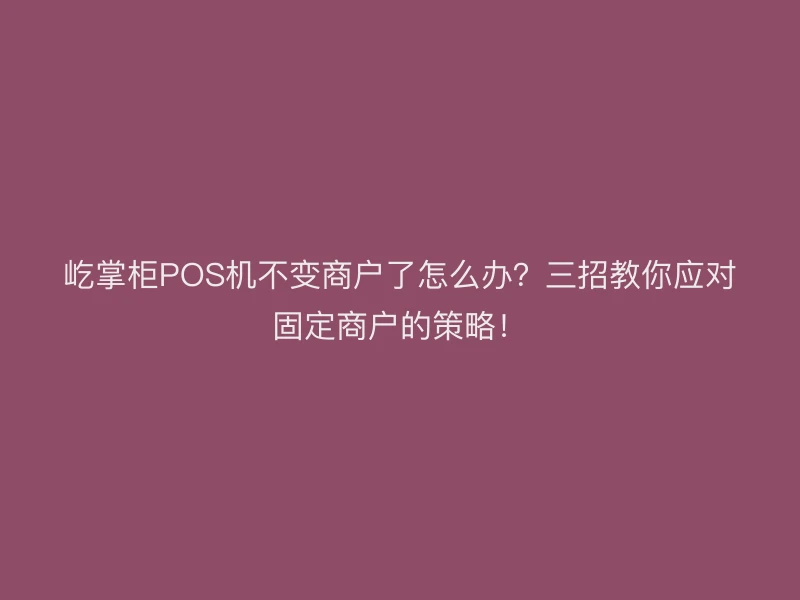屹掌柜POS机不变商户了怎么办？三招教你应对固定商户的策略！